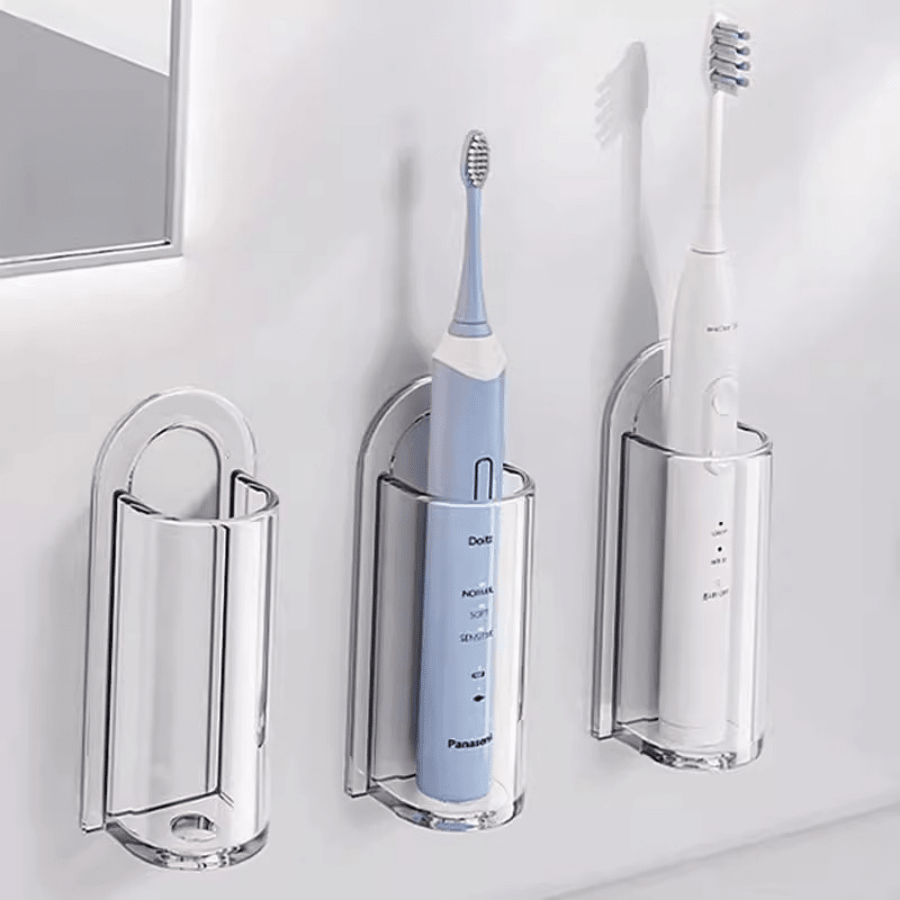 1 pieza Soporte acrílico para cepillo de dientes, soporte para cepillo de dientes eléctrico montado en la pared, adecuado para el baño, estante transparente para vasos de cepillo de dientes, accesorios de baño para almacenamiento y organización.