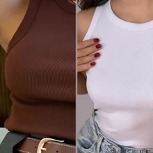 Kit Of 2 Women's Ribana Tank Tops Ideal For Casual And Comfortable Looks Perfect For Everyday Life - 棕色和白色 - 查看 2
