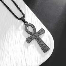 1 Piece Of Stainless Steel Ancient Egyptian Style Symbol Cross Necklace Pendant, Suitable For Men/Women, Gift For Holidays And Birthdays
