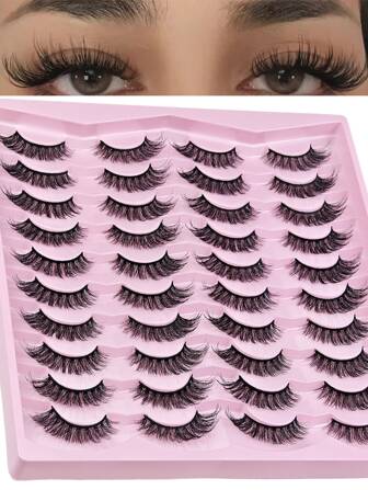 20 Pairs Natural Lashes Short Eyelashes Wispy False Mink Lash Pack Natural Look Fluffy Cat Eye Strip Eyelash Small Fake Lashes Full Sets For MUA And Beginners Daily Makeup