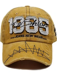 1 件 NUMBER 1985 绗缝棒球帽，正面有 JEANS NEW WEAR 刺绣，侧面有 FAVORITE JEANS 刺绣帽子，Y2K 复古水洗风格太阳帽 - 彩色 - 查看 18