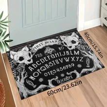 1 pieza Alfombra de entrada con estampado de calavera, alfombra de área artística negra para sala de estar, baño, cocina, entrada, balcón, decoración del hogar, absorbe la suciedad, cafetería, bar, vacaciones, fiesta, dormitorio, baño, decoración de cocina