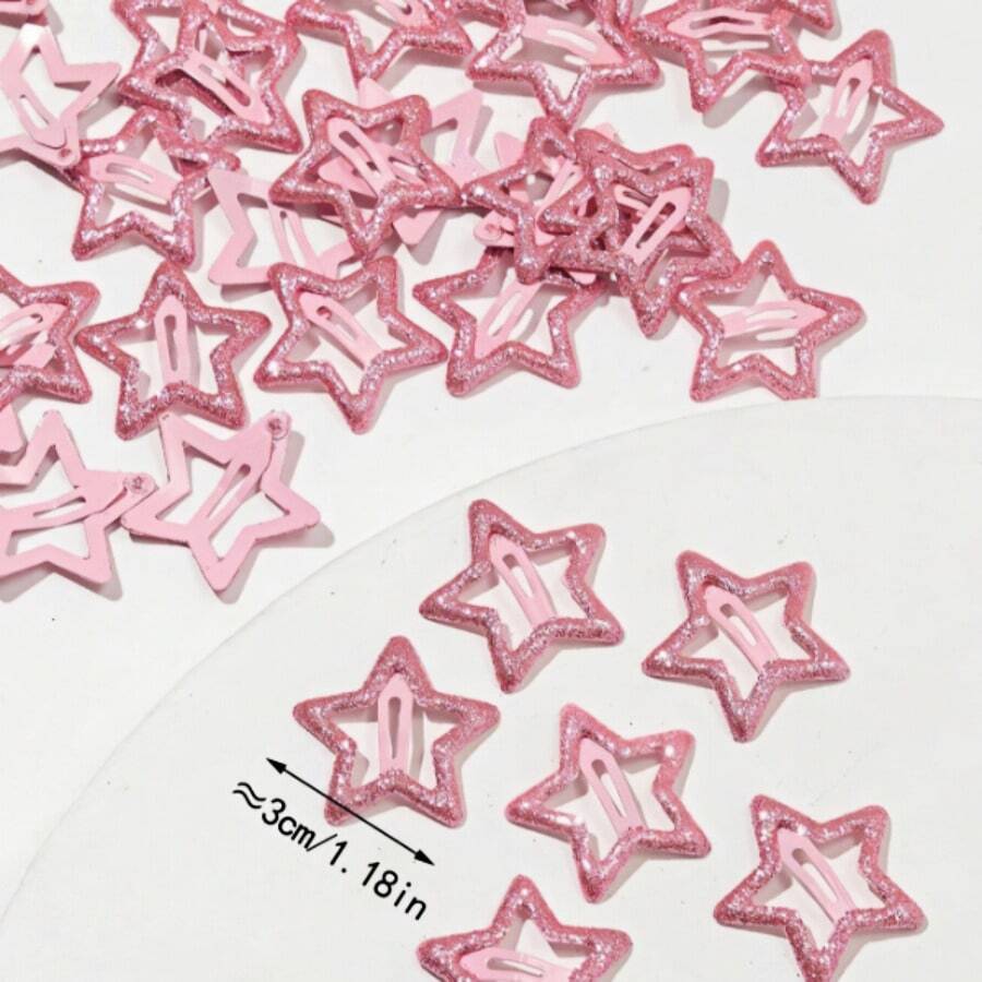 20pcs Women's Pink Star Hair Clips & Pins, Bangs Hair Accessories, Adorable Hair Decor For Concerts, Cute Accessories