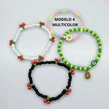 1 pza Pulsera de Cerezas, Ojo Turco, Flor, Pulseras de Moda, Pulseras estirables, Pulseras de chquira, Pulsera good vibes, Pulsera Aesthetic, Accesorios Aesthetic - Multicolor - Ver 2