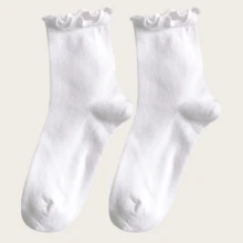 10 pares de calcetines casuales versátiles hasta la pantorrilla con volantes blancos para mujer, calcetines slouch - Blanco - Ver 7