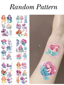 Glitzer Aufkleber in Meerjungfrau Cartoon-Serie, wasserdicht, Kinderpartei Geschenke, lustige wasserdichte Parteigeschenke, lustiges DIY, temporäre Fake Aufkleber, inklusive Muscheln, Fisch Hase, Küken, Avocado, Ozean, Meerjungfrau, Hai Prinzessin und andere süße Cartoon Muster, perfekt für tägliche Körperdekoration und Partyaccessoires.