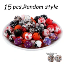 15pcs, Halloween Themed Printed Silicone Beads, Skull, Pumpkin And Other Patterns, Suitable For DIY Jewelry Making, Keychains, Bracelets, Hanging Ropes And Pen Beads, Keychain Making Materials, - Multicolor - View 6