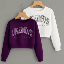 Kit Cropped Moletom (2 Peças) Estampa Los Angeles Agasalho Feminino Blusa de Frio Curtinha Inverno - Branco e Fúcsia - Visão 5