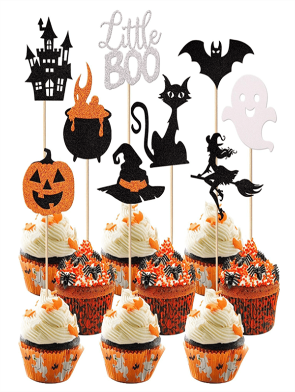 Decoraciones de tope de pastel para mesa de postres de Halloween creativos, bruja, calabaza, murciélago para fiesta de Halloween
