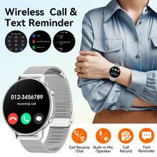 1,39" Écran rond HD, Batterie 210mAh, Montre connectée pour femmes, Convient pour maman, Avec fonctions d'appel (répondre/composer), lecteur vocal/musique IA/suivi de la forme physique. Convient également pour le suivi des activités des femmes. Montre connectée pour hommes, Plusieurs modes sport, Compatible avec Android et iOS - ceinture en acier argenté - Voir 7