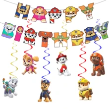 Paw Patrol 1 set de thème d'équipe Woof pour fête d'anniversaire, drapeau de patrouille canine, décoration de bannière suspendue en spirale, convient pour les fêtes d'anniversaire, décoration de fête à thème chien (style aléatoire) - Multicolore - Voir 2