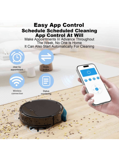 Ho hold Robot Stofzuiger Cleaner, APP Controlled, Slimme Cleaning Robot, Automatic Route Planning, Efficient Dust Removal, Strong Suction, Multi Functional Hardwood Floors, Carpets More, Easy Home Cleaning. view 3