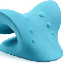 One Piece Neck And Shoulder Relaxer, Cervical Traction Device, Cervical Traction Pillow For Muscle Relaxation, Medium Hardness, Non-Woven Material, EVA Foam With Bamboo Fiber Cover (Blue)