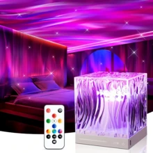 1pc LED Lamp With Touch Control USB Aurora Projector, Remote Control Wave Ceiling Projector, 16 Color Wave Night Light For Room Decor, Modern Style Plastic Material, Remote Control, Dimmable Lighting, USB Powered, Suitable For Bedroom, Living Room, Office, Kitchen, Bathroom, Desk Lamp, Bedroom Night Light