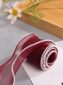 1/2pcs Fishtail Pearl Packaging Ribbon, Pearl Trim Floral Ribbon Bow Hairclip, DIY Wavy Ribbon, Gift Wrapping Ribbon, Decorative Ribbon For Hair Clips, Bows, Weddings, Valentine's Day, Mother's Day, New Year, Birthdays, Headbands, Flower, Gift - Multicolor - View 12