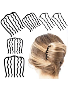 6 件装金属发梳侧梳发叉夹发夹，适用于盘发、丸子头等发型，U 型发梳，复古发型发饰，休闲丸子头造型发夹，学生用品，头部饰品