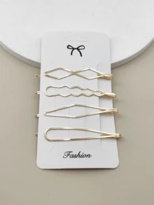 4 chiếc kẹp tóc tối giản, thích hợp cho ngày Valentine, phụ kiện tóc, kẹp tóc cài đầu, kẹp tóc kiểu càng cua, phụ kiện đội đầu, ghim cài tóc. - Vàng - Xem 7