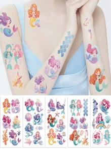 Glitzer Aufkleber in Meerjungfrau Cartoon-Serie, wasserdicht, Kinderpartei Geschenke, lustige wasserdichte Parteigeschenke, lustiges DIY, temporäre Fake Aufkleber, inklusive Muscheln, Fisch Hase, Küken, Avocado, Ozean, Meerjungfrau, Hai Prinzessin und andere süße Cartoon Muster, perfekt für tägliche Körperdekoration und Partyaccessoires.