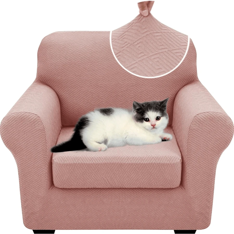 Local Delivery- 2025 New 2 Pieces Chair Covers With Arms Super Stretch Chair Slipcover For Living Room Pet Dog Universal Slip Cover Anti Slip Armchair Furniture Protector (Light Gray), 31"-46"(1 Cushion) - 藕粉色 - 查看 1