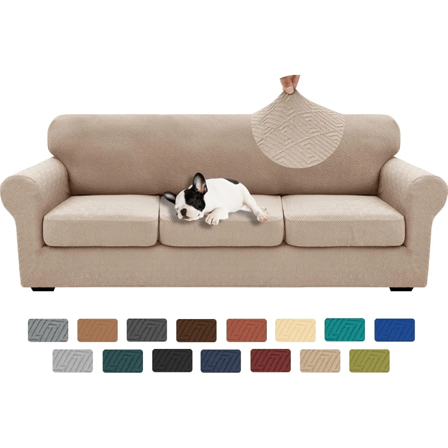 Local Delivery- 2025 New 2 Pieces Chair Covers With Arms Super Stretch Chair Slipcover For Living Room Pet Dog Universal Slip Cover Anti Slip Armchair Furniture Protector (Light Gray), 31"-46"(1 Cushion) - 卡其色 - 查看 1