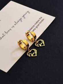 1 对时尚经典百搭高端甜美心形女士耳环 - 金色 - 查看 4