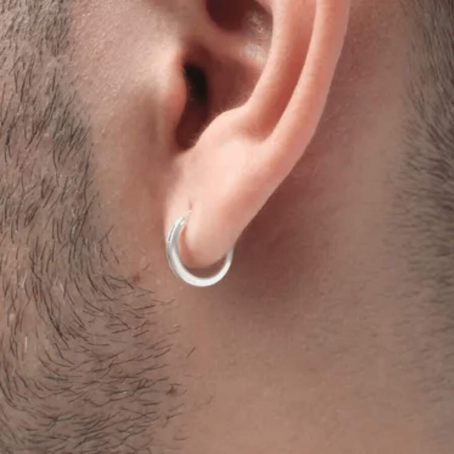 925 Sterling Silver Earring For Men 10mm Closed Hoop Men's Hoop Earring - Bạc - Xem 1