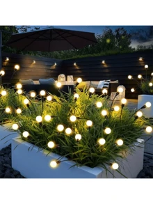 1pc 6/8/10 Lights Firefly Ball Solar Powered Outdoor Camping Patio Garden Villa Balcony Lawn Landscape Decorative Lighting String - Yellow - View 2