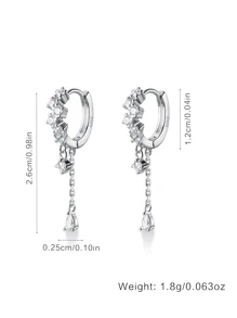1pair Delicate S925 Sterling Silver & Zirconia Tassel Drop Earrings Suitable For Women's Daily Wear Wedding Engagement Bridal Jewelry Holiday