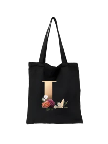 1 pieza Bolso de mano de lona con impresión de letra dorada de moda casual, bolso de hombro, bolso de compras de gran capacidad para mujeres, bolso de viaje plegable y reutilizable, regalo para vacaciones, buen regalo para compañeros de clase, amigos, damas de honor, hermanas, madres, muy adecuado para que los estudiantes vuelvan a la escuela, vacaciones de verano, vacaciones, playa, viajes, negocios, estudiantes, picnic, campamento, supermercado, uso diario