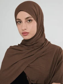 1pc Solid Color Elegant & Soft Scarf, Women Comfortable Versatile Headband Suitable For Daily Wear For Dress - Brown - View 3