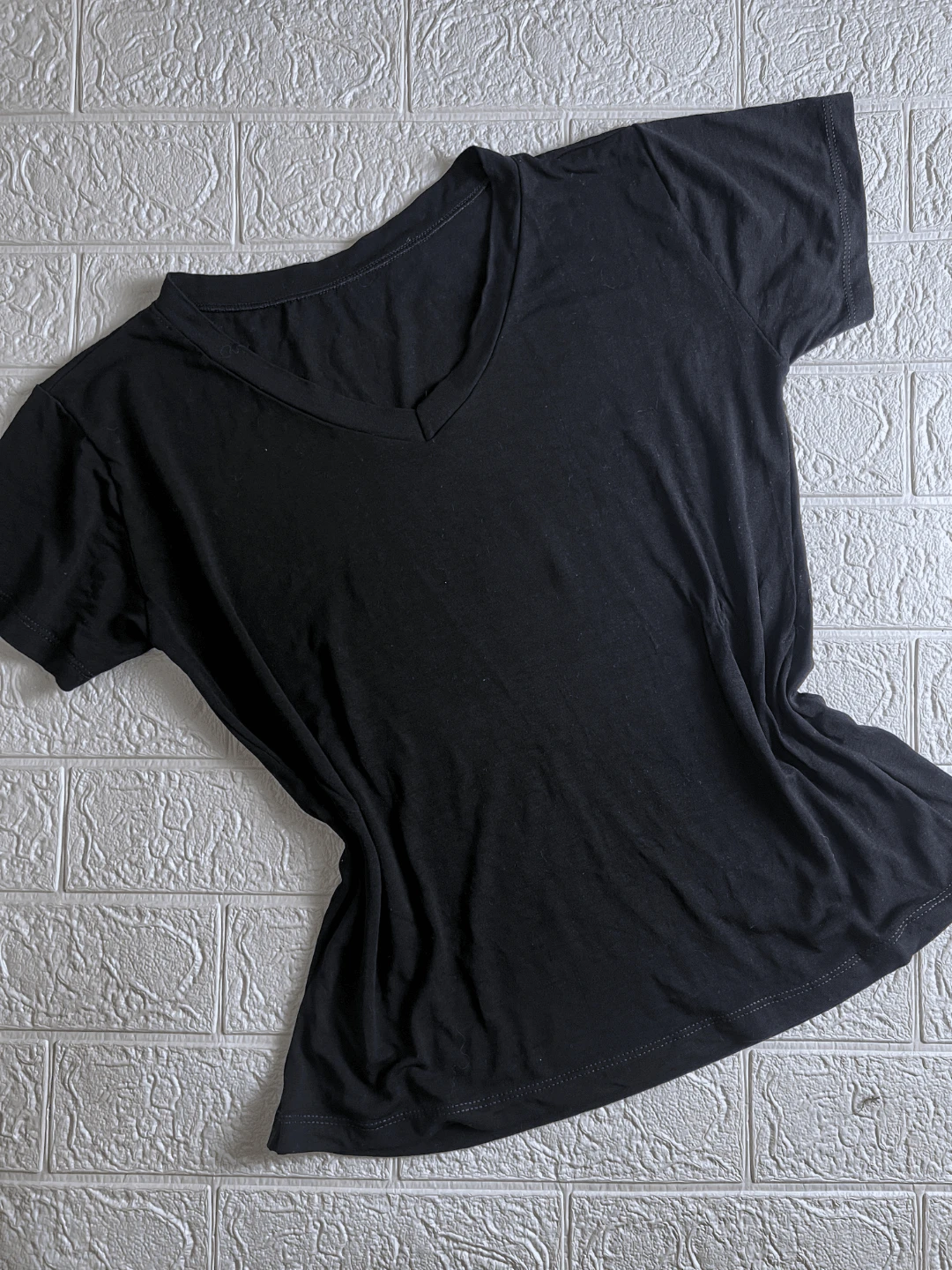 Women's V-Neck T-Shirt Plain Knit Various Colors - 黑色 - 查看 1