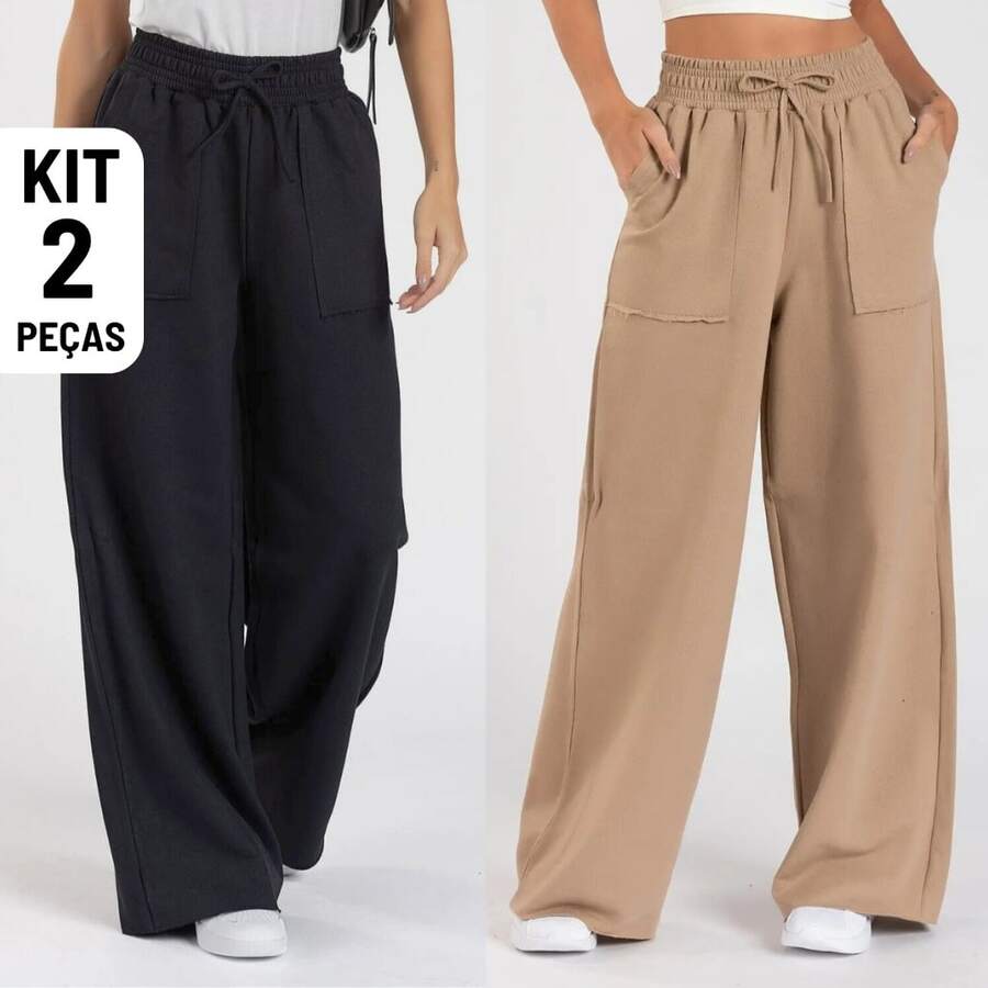 Kit 2 Women's Sweatpants - BLACK / BEIGE - View 1