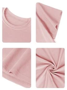 Camiseta casual de cuello redondo de manga corta con estampado rosa para niñas, parte superior de verano para adolescentes y estudiantes