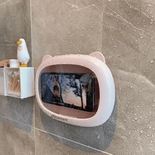 [Caja impermeable para teléfono móvil de 4-7 pulgadas] Caja impermeable para teléfono móvil con diseño de dibujos animados para el baño, soporte adhesivo para teléfono móvil, accesorio para ver la televisión en el baño, compatible con teléfonos y Android de 4 a 7 pulgadas, regalo de cumpleaños, familia y amigos, soporte para teléfono móvil para el baño y la cocina en verano, accesorios para teléfono