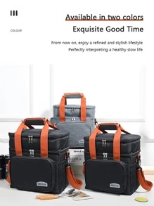 Outdoor Picnic Insulated Dual Layer Thick Portable Lunch Bag, Handheld & Shoulder Strap, Cooler Bag