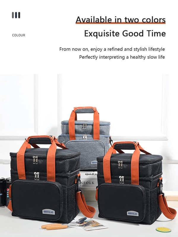 Outdoor Picnic Insulated Dual Layer Thick Portable Lunch Bag, Handheld & Shoulder Strap, Cooler Bag