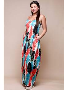 Floral Maxi Dress, Casual Beach Wear - Blue - View 4