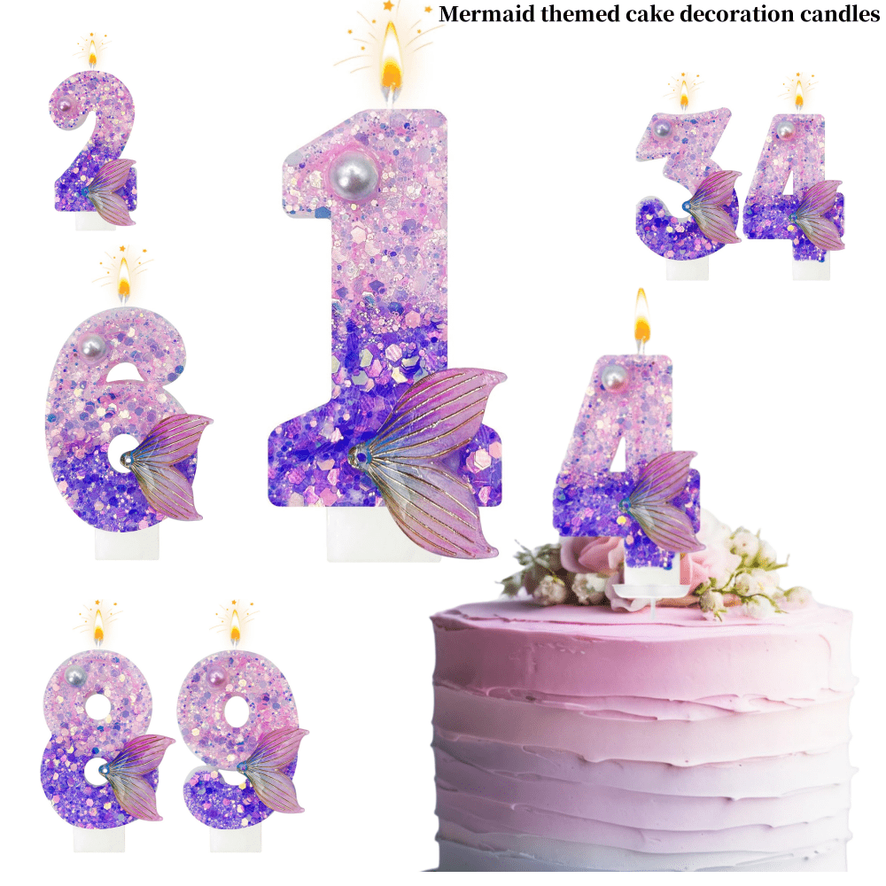 Candele numerate tematiche a sirena da 0 a 9, candele decorative per torte di compleanno, candele per feste, decorazioni d'atmosfera, forniture per feste romantiche, adatte per San Valentino, feste in solitaria, compleanni, ecc. Decorazioni per torte, decorazioni per la cottura, candeline di compleanno creative a tema, feste a tema, festa della mamma, decorazioni di San Valentino, regali fatti a mano. Essenziali per compleanni dal 1° al 100°