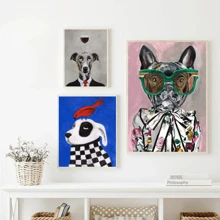 1/3 piezas Póster de pintura en lienzo con ilustración de animales de moda como gato, perro, conejo, elefante, arte de pared divertido y lindo para decoración del hogar en la sala de estar