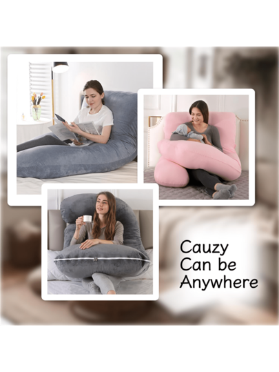 Pregnancy Pillow, Full Body Maternity Kussen Removable Washable Pillowcase Supports Legs, Back, Neck, Shoulders, Hips, Abdomen, Pregnant Women, Zwart Fluwelen Hoes view 4