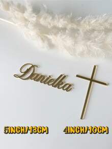 1pc Customized Acrylic Name Cross Cake Topper, Personalized Acrylic Baptism Cake Decor, Gold Baptism Cake Hanging Ornament, Baptism Cake Decoration, Customized Name Hanging Ornament - Gold Mirror - View 3