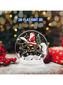 2D flach, 2D Weihnachtsmann reitend auf Pferd Acryl Ornament - Festliche Weihnachtsdekoration mit Kranz, Geschenken und Schneeflocken, perfekt für Heim- oder Büro-Feiertags-Dekoration, 1 Stück, ideales Abschlussgeschenk | Art-Deco-Weihnachtsmann | Klarer Kranz-Design, Weihnachtsmann Dekorationen