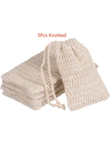 1/5/10 pièces Pochette de savon, Sac de savon en sisal avec cordon de serrage, Sac de savon de douche noué pour moussage et séchage, Accessoires de salle de bain Rentrée scolaire - Beige - Voir 3