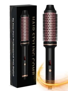 UKLISS Rizador de pelo y cepillo 2 en 1, barril cerámico iónico de 38 mm, crea rizos naturales y cabello liso, se calienta en 30 segundos, voltaje dual para viajes, cabello suave y sin frizz, adecuado para mujeres y estudiantes universitarias