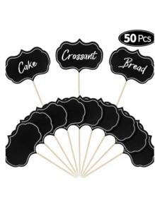 50pcs/Set Mini Blank Chalkboard Cheese Picks, Paperboard Cupcake Toppers, Food Buffet Label, Message Slate, Business Card Holder, Memo Label, Brand Number Table Price For Home, Restaurant, Party Signs, Dessert, Cake Toothpick, Wedding Party (Random Style)