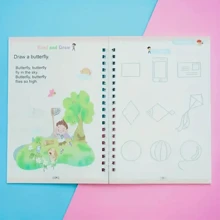 1/4pcs Magic Practice Copybook PreschoolsKids Calligraphy English With Free Aid Pen Grip ,Reusable Copybook DrawingToys ForChildren Montessori Pen Control Training Writing Sticker Learning EducationalToy KidsGift(Aid Pen Grip Color Random)