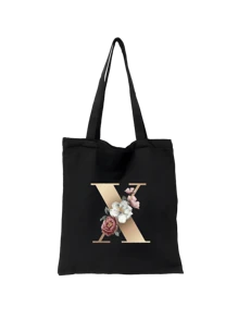 1 pieza Bolso de mano de lona con impresión de letra dorada de moda casual, bolso de hombro, bolso de compras de gran capacidad para mujeres, bolso de viaje plegable y reutilizable, regalo para vacaciones, buen regalo para compañeros de clase, amigos, damas de honor, hermanas, madres, muy adecuado para que los estudiantes vuelvan a la escuela, vacaciones de verano, vacaciones, playa, viajes, negocios, estudiantes, picnic, campamento, supermercado, uso diario