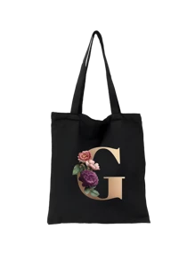 1 pieza Bolso de mano de lona con impresión de letra dorada de moda casual, bolso de hombro, bolso de compras de gran capacidad para mujeres, bolso de viaje plegable y reutilizable, regalo para vacaciones, buen regalo para compañeros de clase, amigos, damas de honor, hermanas, madres, muy adecuado para que los estudiantes vuelvan a la escuela, vacaciones de verano, vacaciones, playa, viajes, negocios, estudiantes, picnic, campamento, supermercado, uso diario
