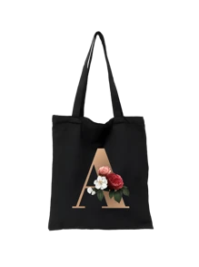 1 pieza Bolso de mano de lona con impresión de letra dorada de moda casual, bolso de hombro, bolso de compras de gran capacidad para mujeres, bolso de viaje plegable y reutilizable, regalo para vacaciones, buen regalo para compañeros de clase, amigos, damas de honor, hermanas, madres, muy adecuado para que los estudiantes vuelvan a la escuela, vacaciones de verano, vacaciones, playa, viajes, negocios, estudiantes, picnic, campamento, supermercado, uso diario