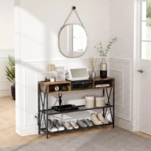 Mueble Tv Con Enchufes Estante Entrada Mesa - Marrón - Ver 7